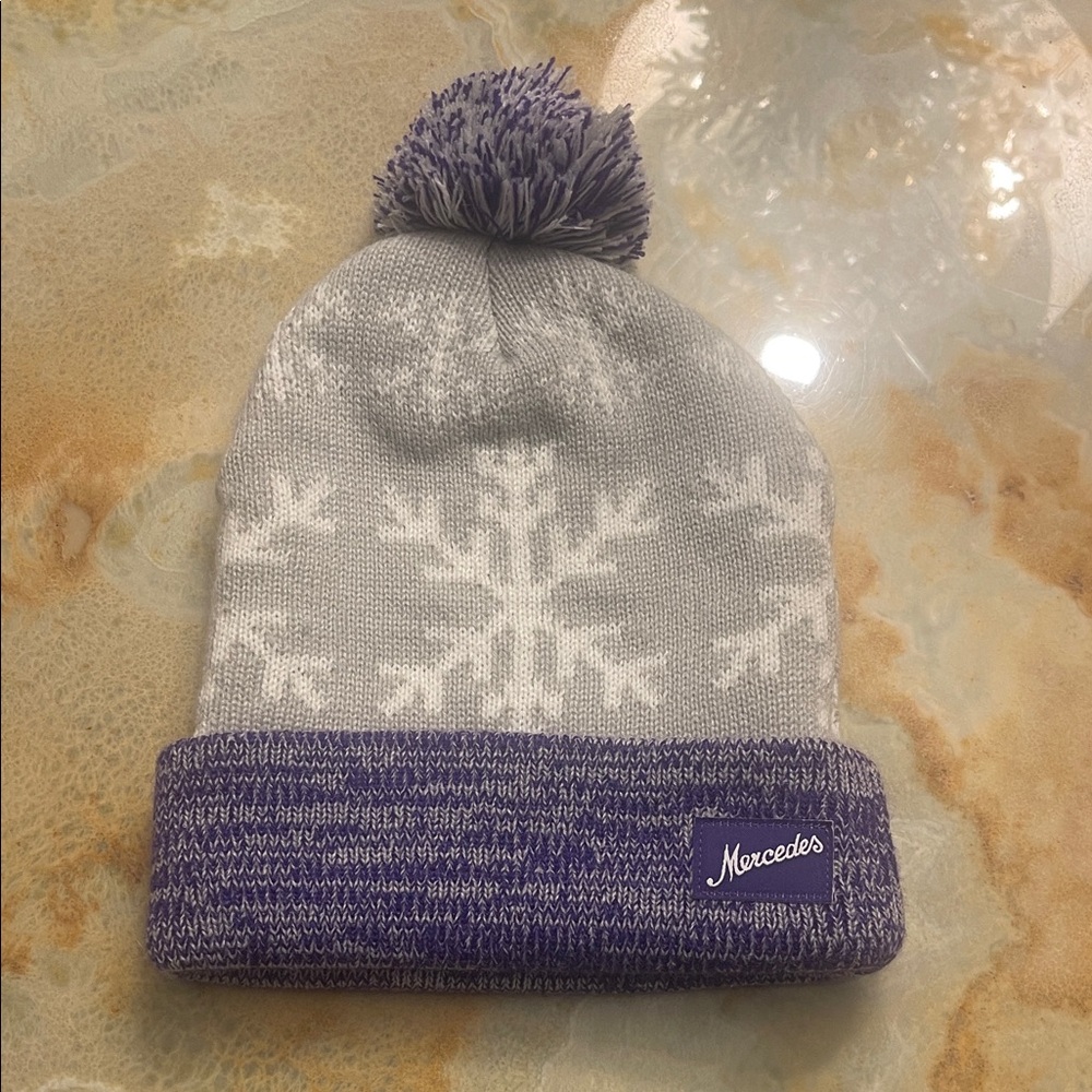 Mercedes Gray and Purple Snowflake Beanie